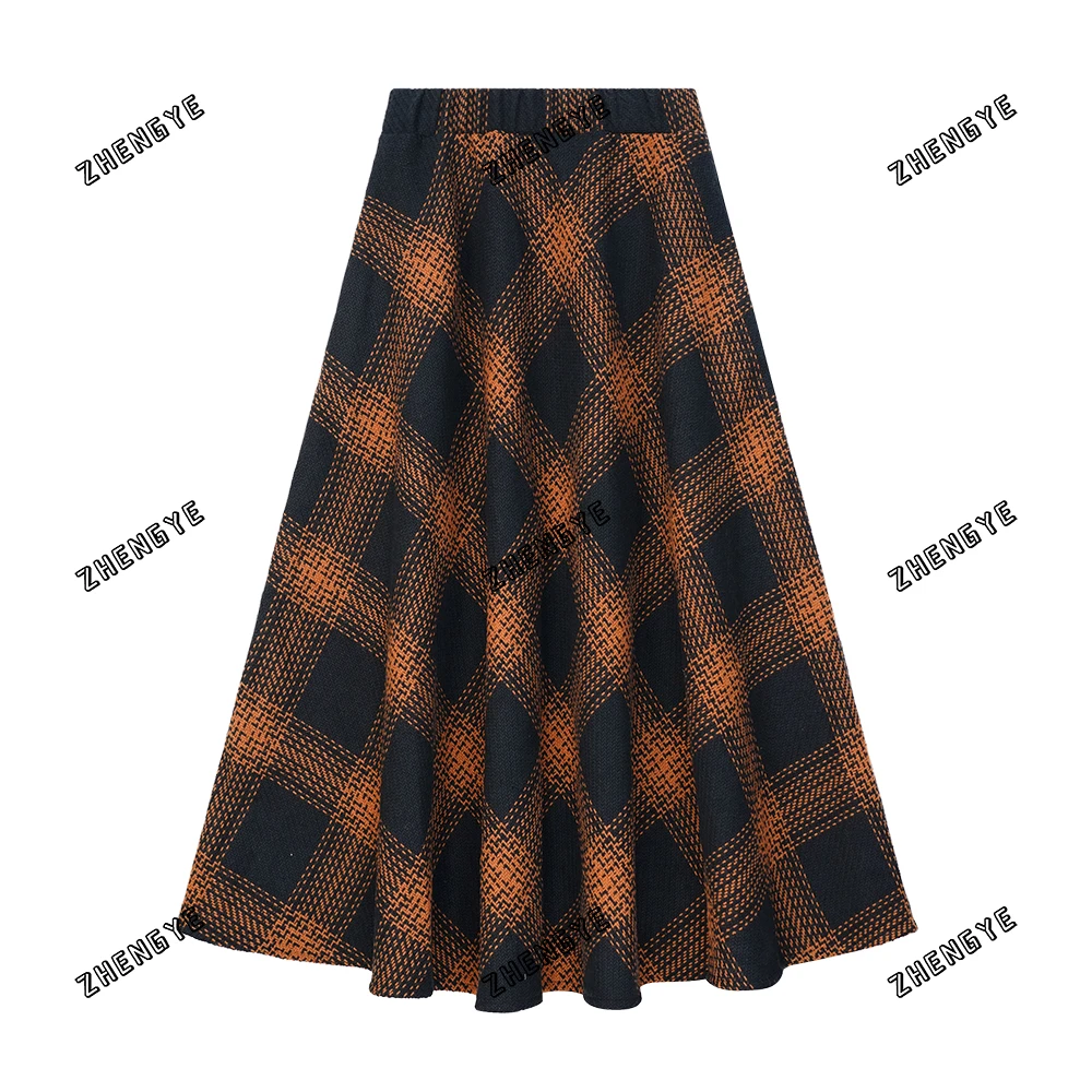 【GG专属】2025新款高腰A字裙复古格纹半身裙气质百搭D8359
