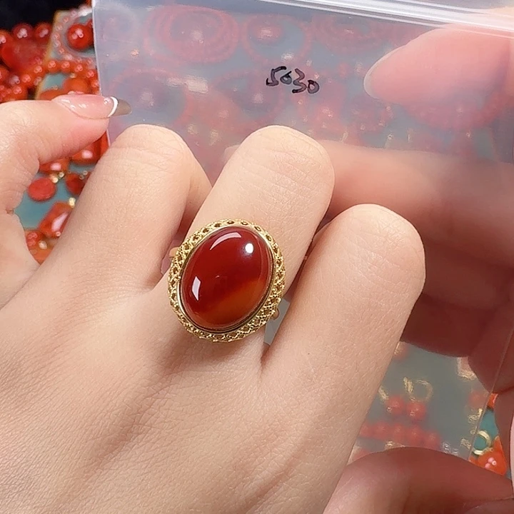南红玛瑙银S925镶嵌戒指