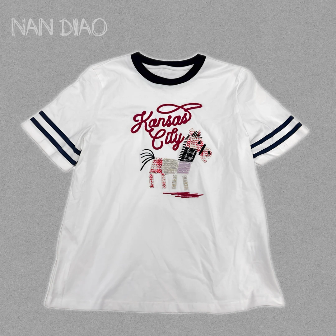 NAN·DIAO新品字母图案刺绣小马T恤
