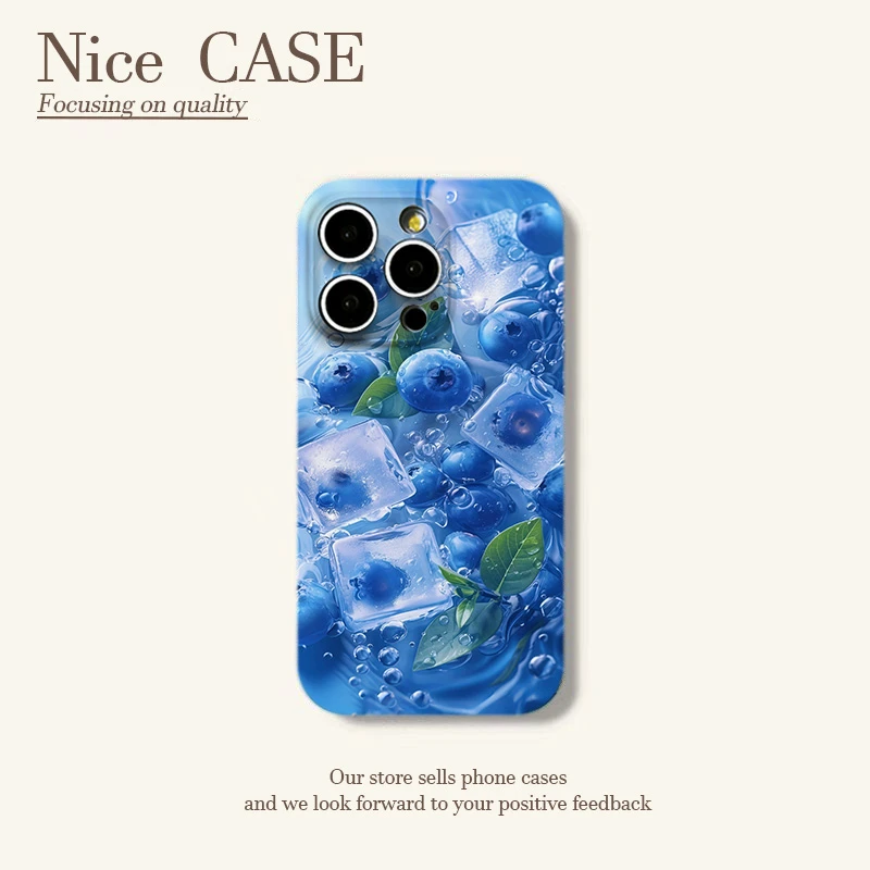 冰块蓝莓菲林软硬壳适用苹果16华为小米15vivo荣耀oppo全包手机壳