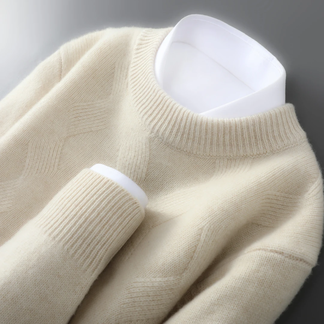 男士圆领宽松套头羊绒衫秋冬新款百搭休闲纯色羊毛衫针织打底毛衣