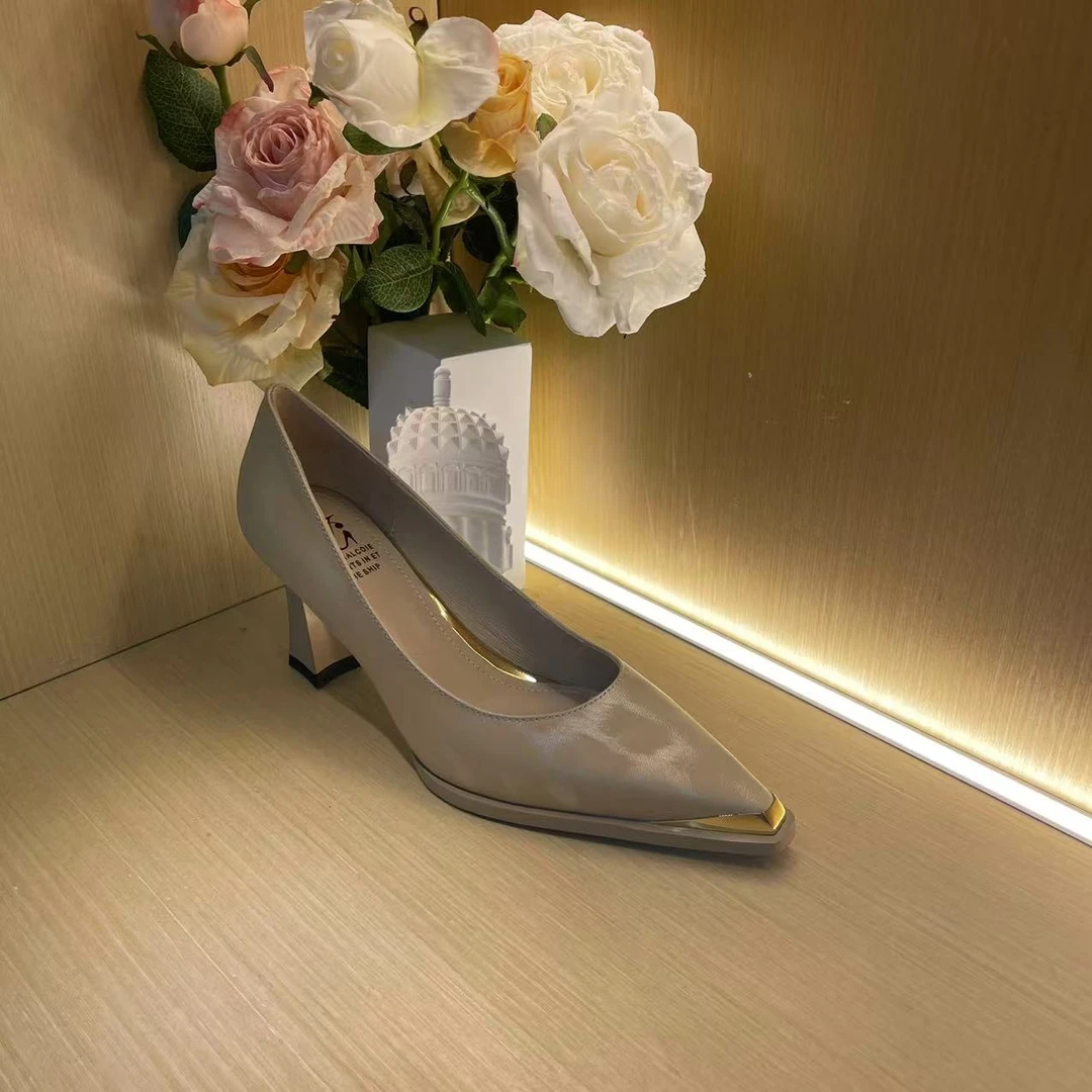 995【杏色】气质新款尖头高跟真皮浅口纯手工牛皮单鞋C【5cm】