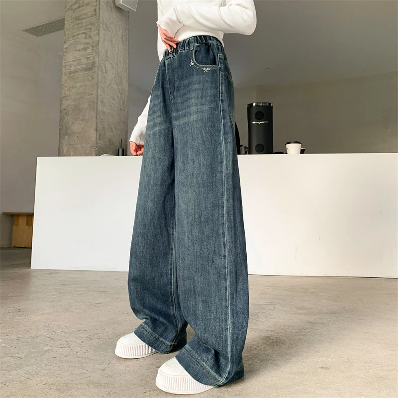 女童秋装裤子2025新款儿童直筒阔腿裤青少年女孩大童初中生牛仔裤