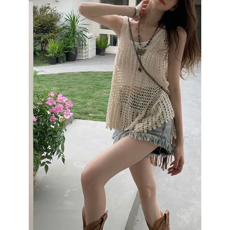 镂空外搭罩衫+背心上衣套装2025新款女装夏季搭配一整套出游穿搭