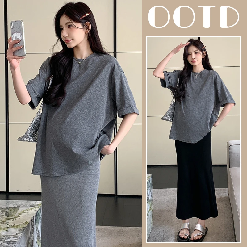 孕妇套装慵懒风夏季新品遮肚子时尚洋气大肚子可调节半身裙夏装