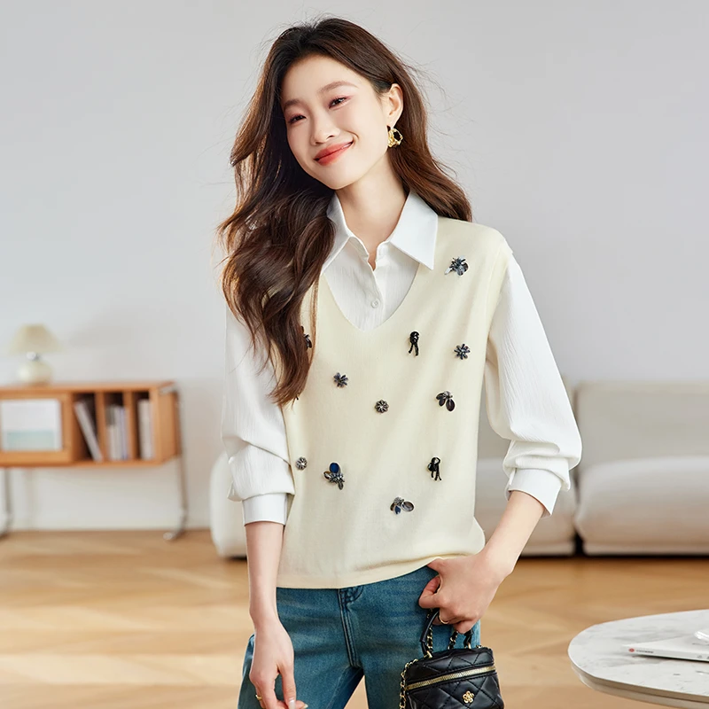 绿色立体花朵马甲女2025春秋外穿打底V领坎肩无袖毛衣背心针织衫