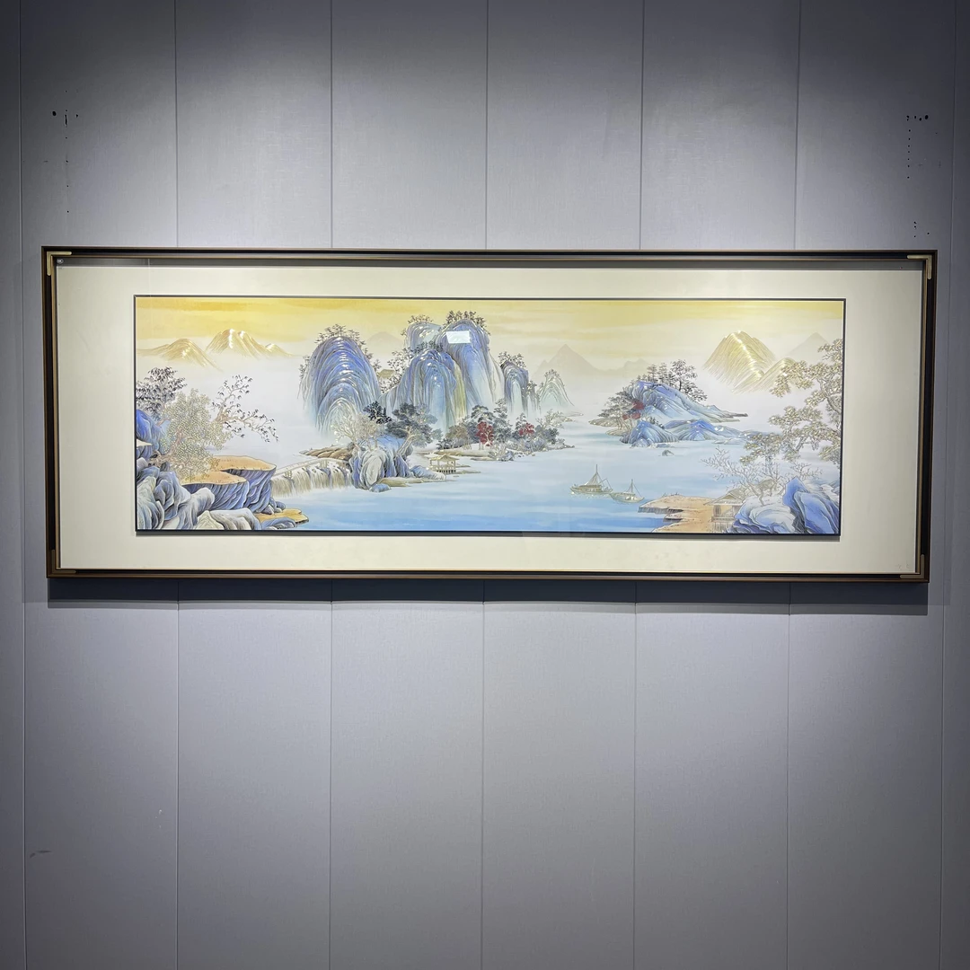手工铜板雕刻锦绣山河图铜雕画茶室书房背景墙装饰画