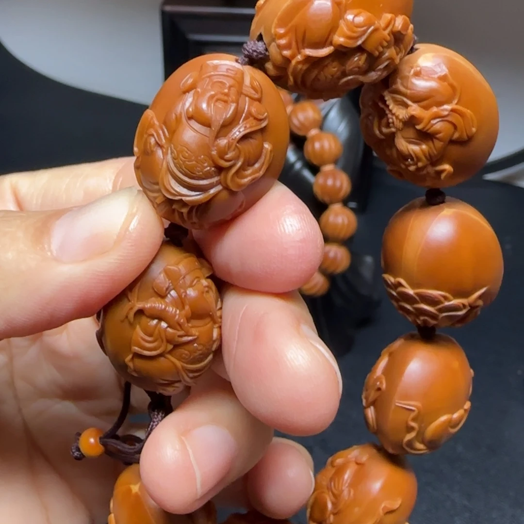 范***彪橄榄核手串/手链浮雕铁核财神