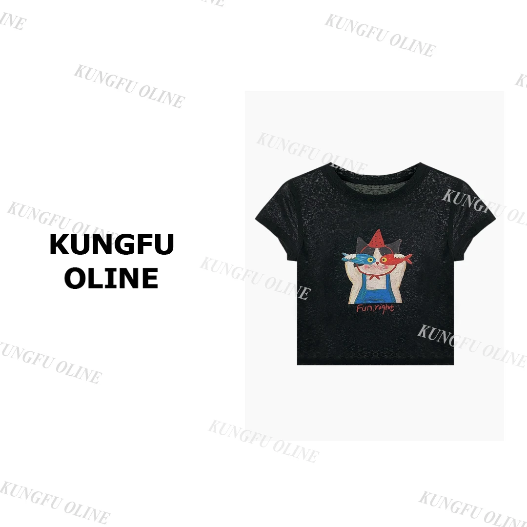 【小猫鱼干】T8887流行款卡通印花圆领短袖T恤潮流休闲上衣