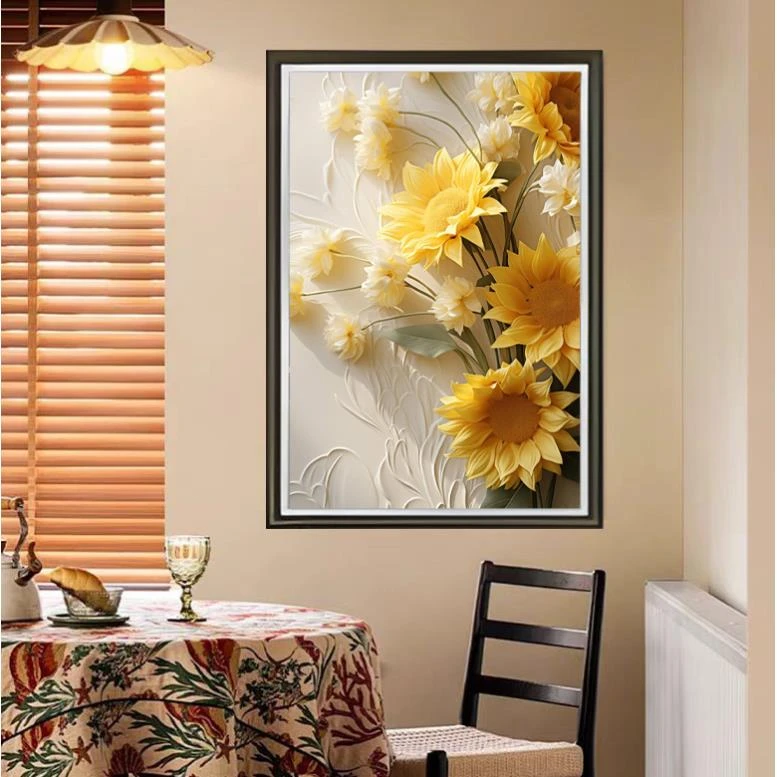 [喜宅家艺]Y88向日葵时尚餐厅客厅床头轻奢装裱实物鎏金装饰画