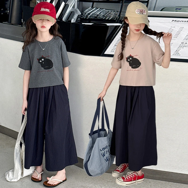 女童夏季短袖套装儿童洋气时尚休闲阔腿宽松中大童韩版儿童洋气