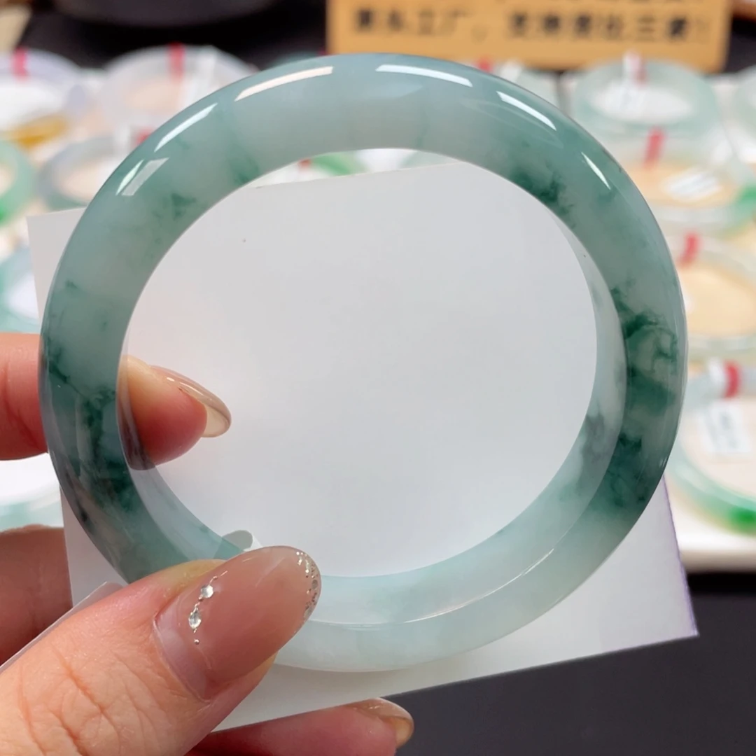 未镶嵌手镯翡翠6号墨蓝复古飘花厚装正圈