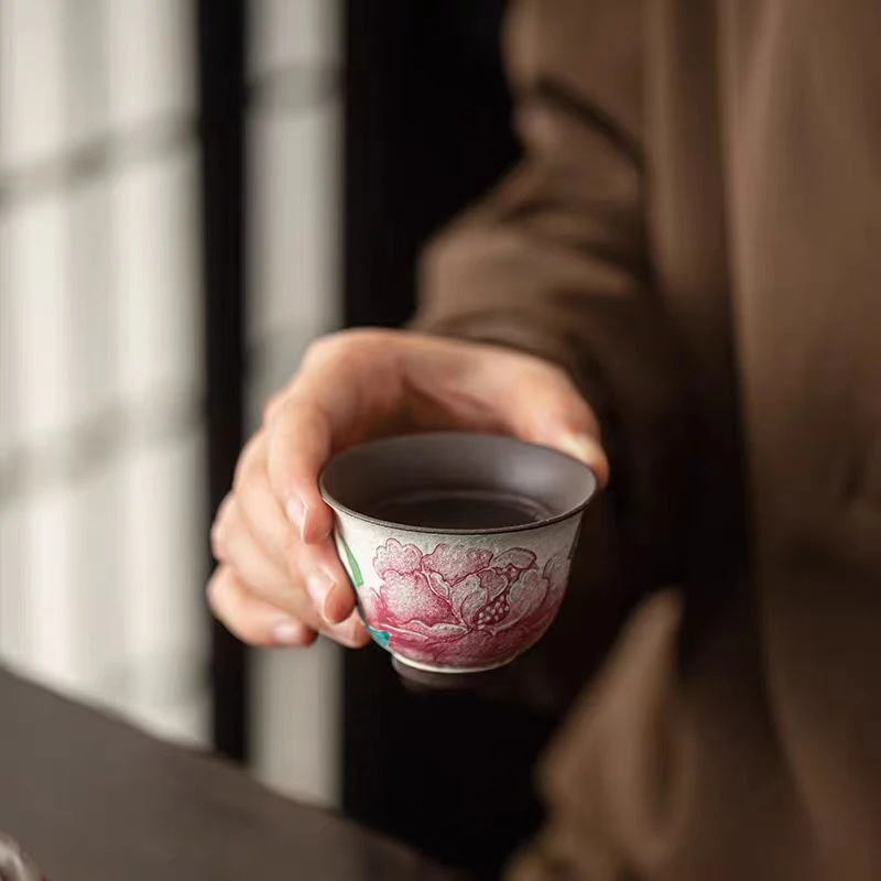 原矿老岩泥仿古荷花主人杯-G4282