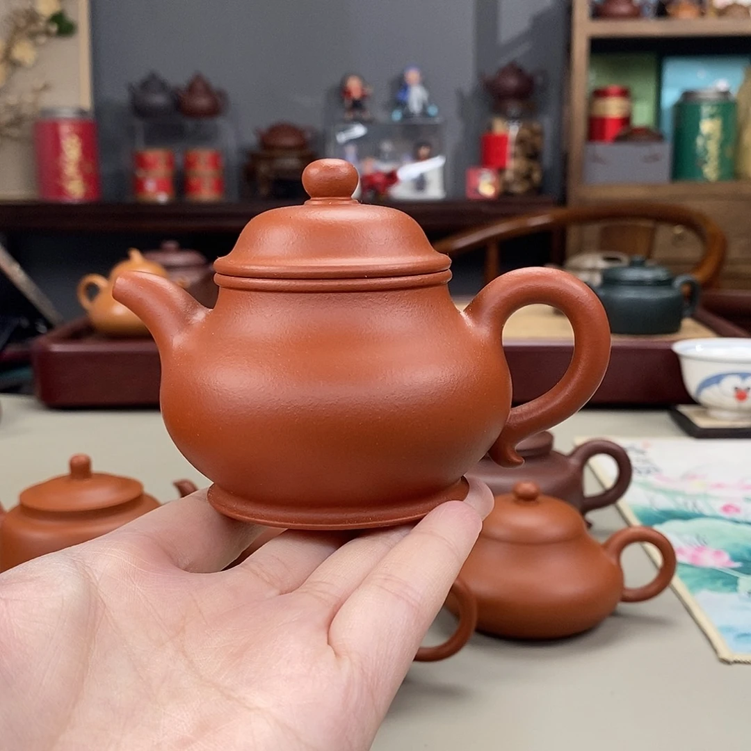 紫砂茶壶生砂朱泥半手潘壶140cc