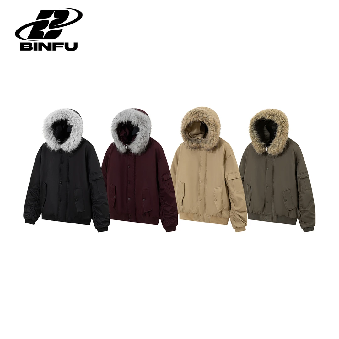 BINFU  冬装情侣装男女同款高级感棉衣外套加厚大毛领派克服棉服