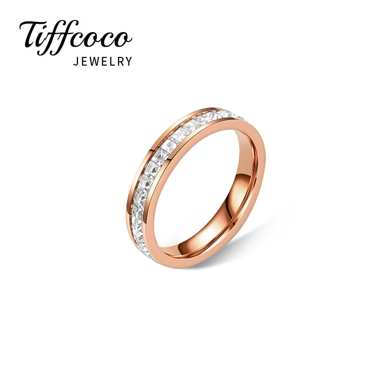 钛钢合成锆石戒指 Tiffcoco/镀K金轻奢时尚百搭满天星戒指