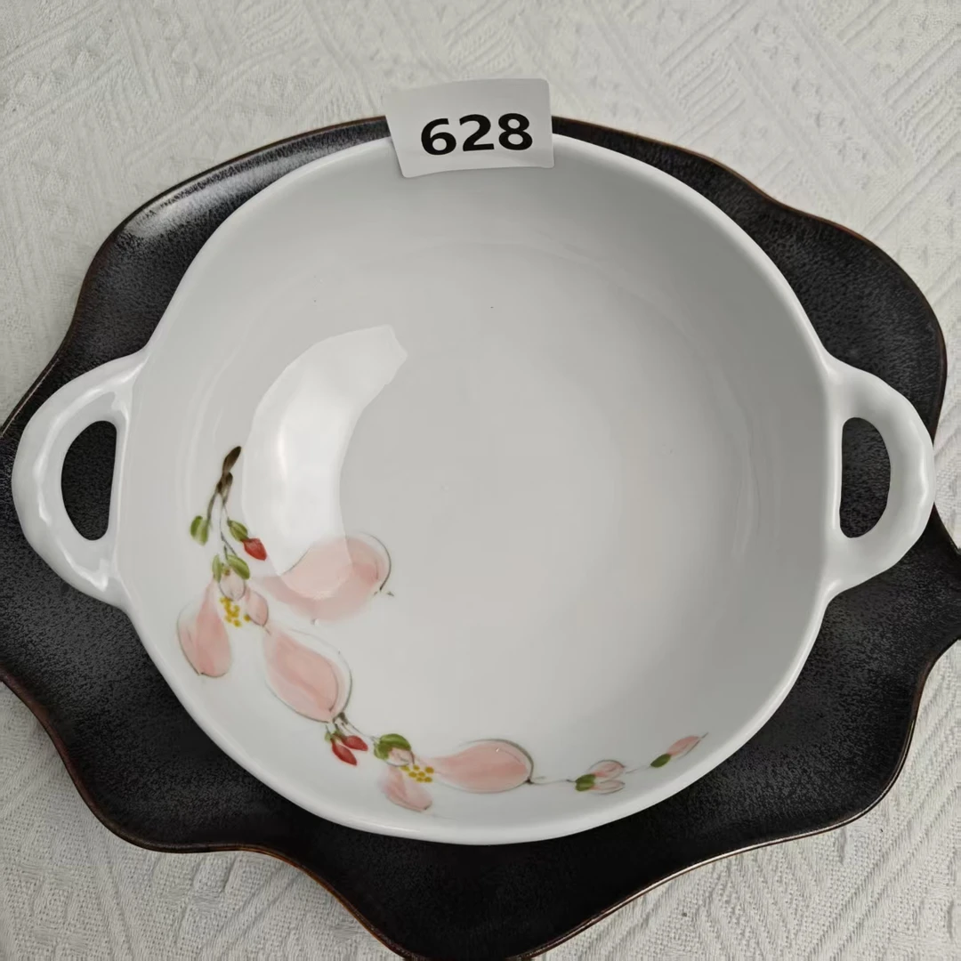 景德镇手绘釉中彩（食品级）双耳手捏碗陶瓷628