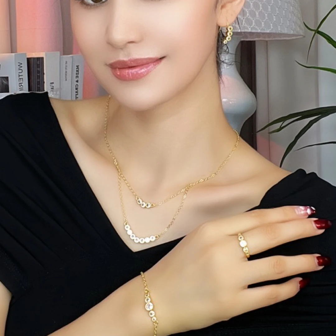 铜合金合成锆石项链 Xyuer谢雨儿双层珠珠项链套装