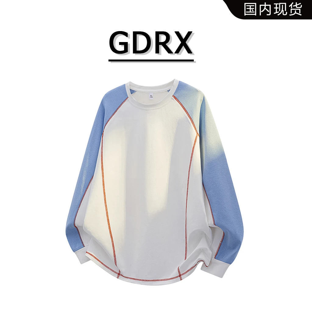 GDRX潮牌美式长袖T恤男款2025秋季复古宽松街头运动上衣轻奢男装