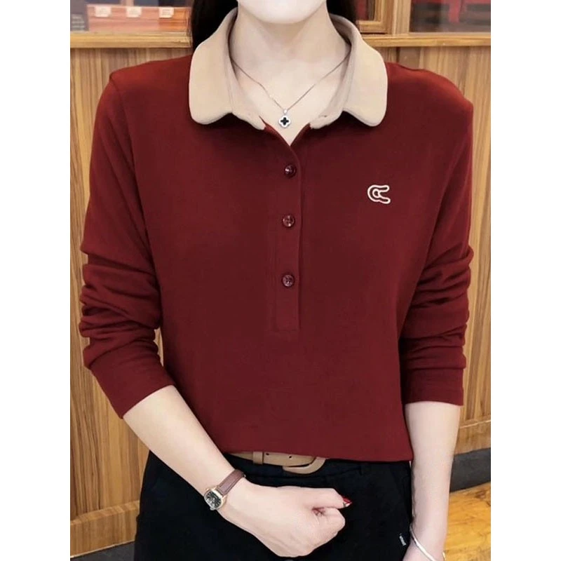 哥弟阿玛施正品秋季新品时尚POLO领撞色休闲刺绣百搭显瘦双面绒打