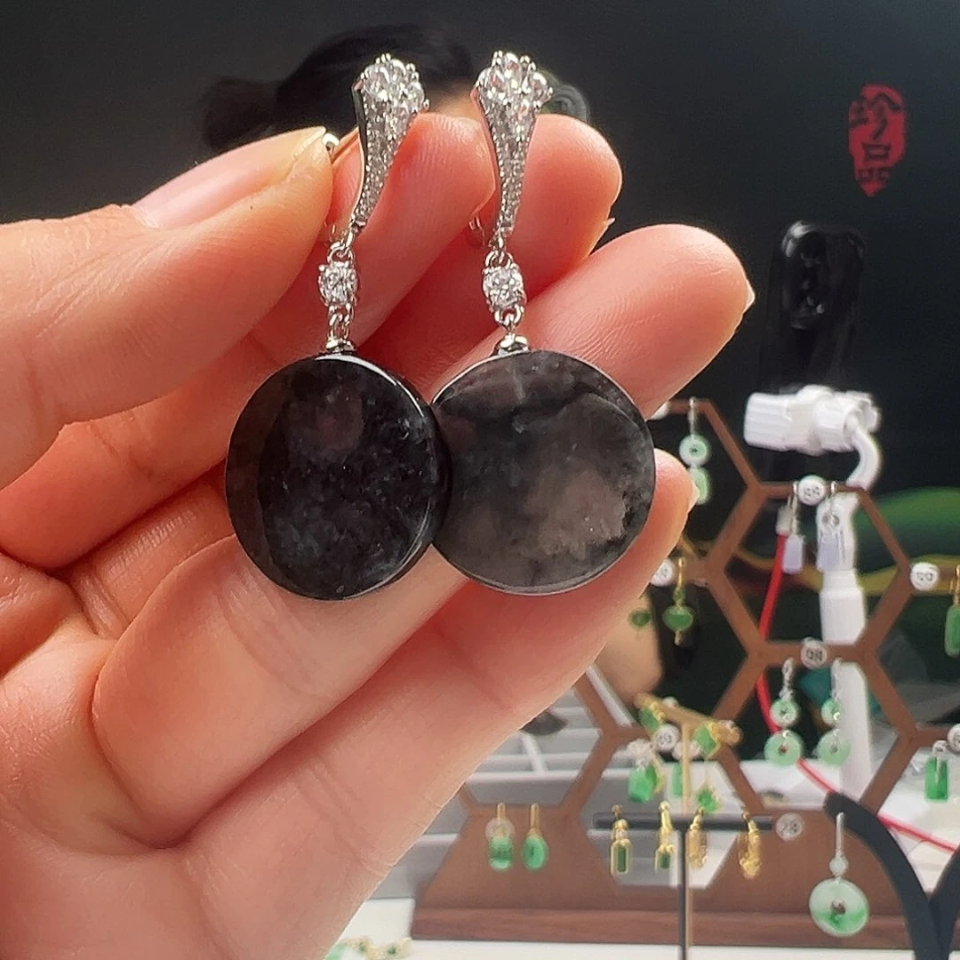 银S925镶嵌翡翠耳饰