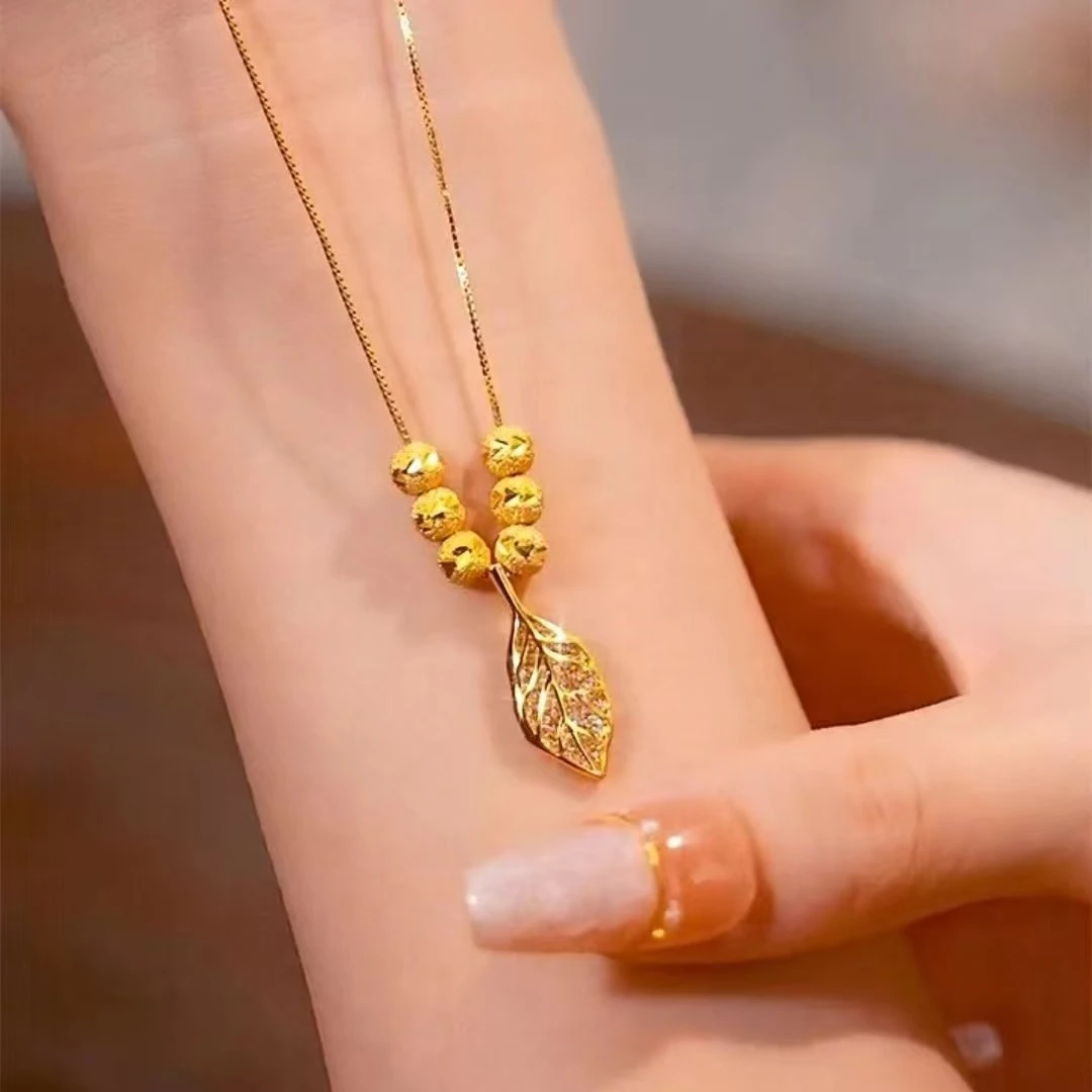 合金项链 六福金色叶子项链