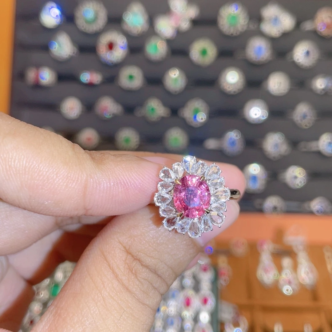 18K金镶嵌彩色蓝宝石戒指2.56ct 无烧帕帕