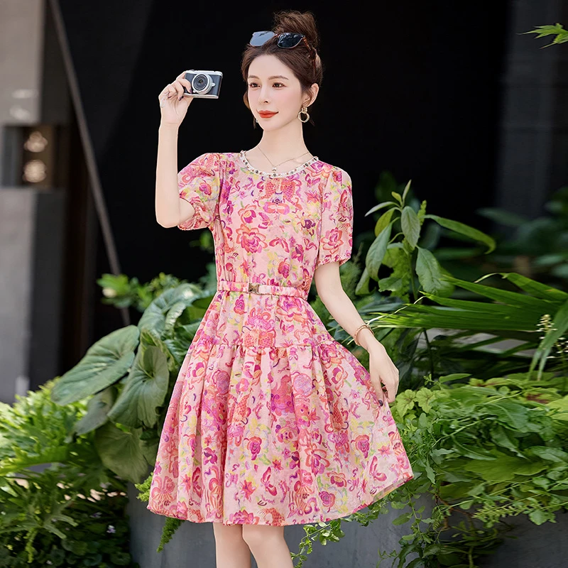 法式气质收腰甜美碎花连衣裙女2025夏季新款小个子减龄显瘦a字裙