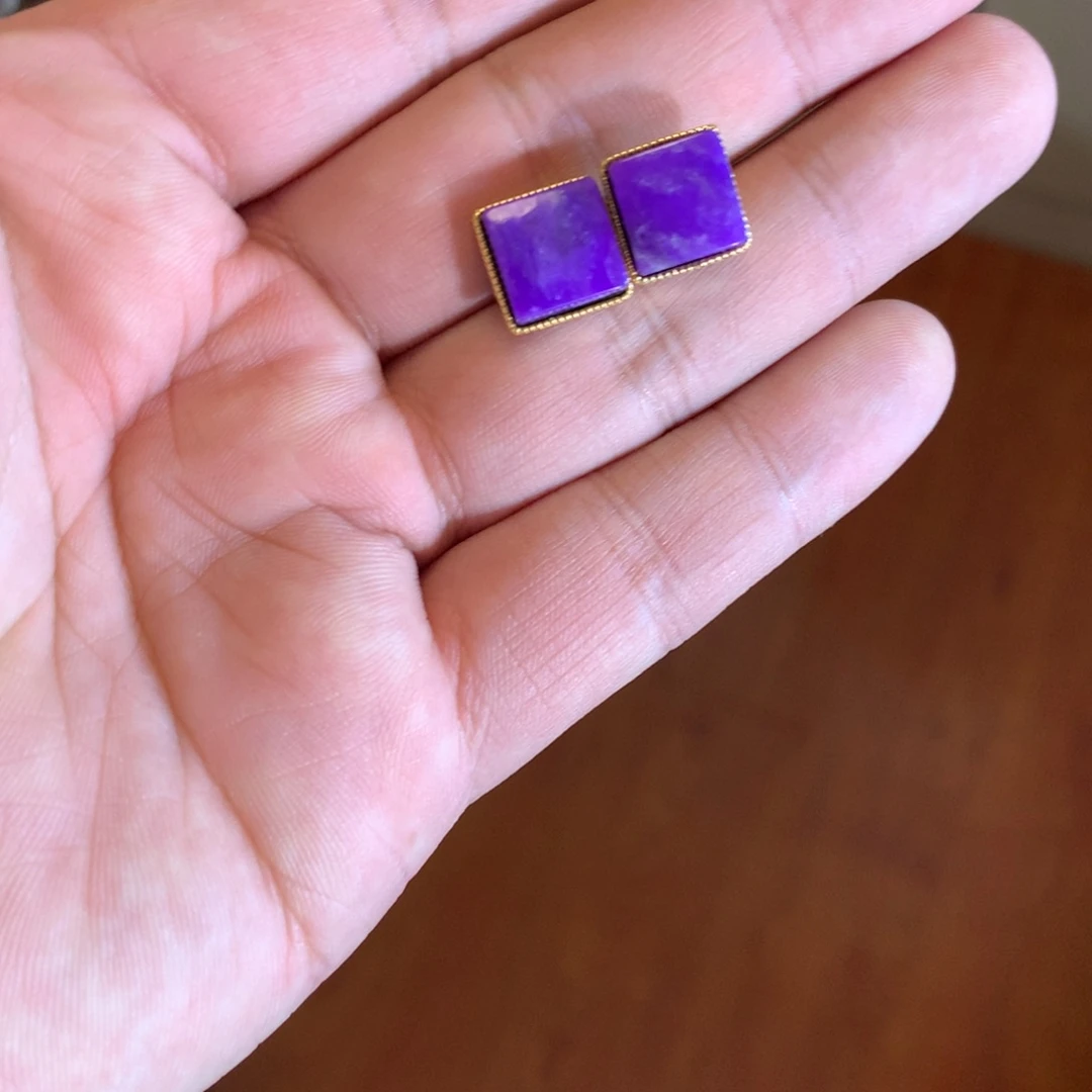 苏纪石（舒俱来）耳饰银S925镀金镶嵌酷**宁