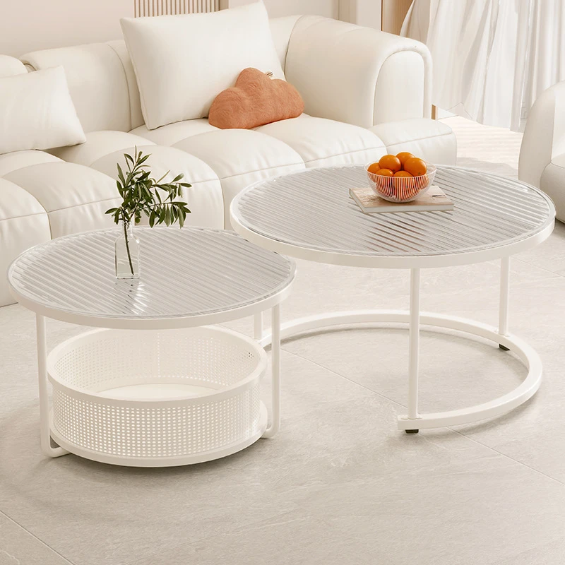 奶油风茶几客厅家用高级感简约现代轻奢简易小户型极简玻璃小圆桌