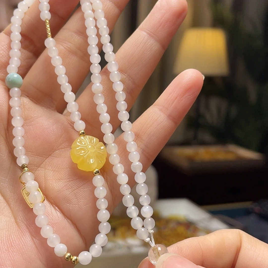 蜜蜡未镶嵌裸石项链