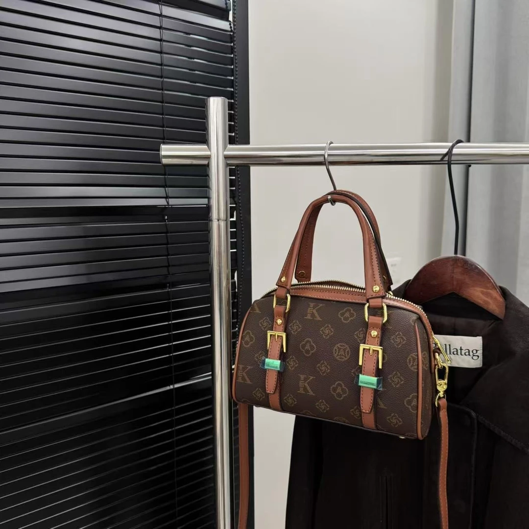 【1098-棕花配棕】中号手提枕头女包