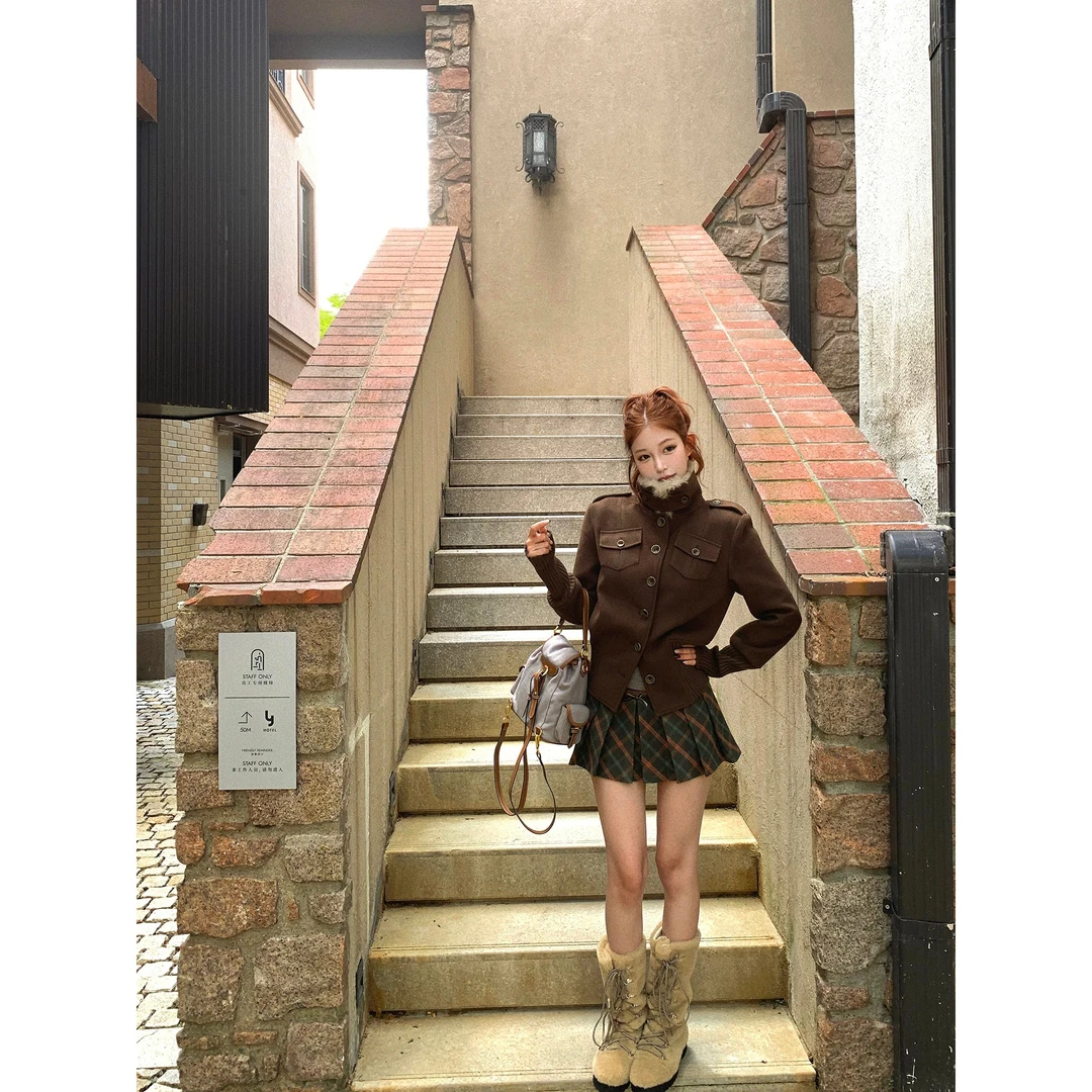 Pinksoya 松茶可可 高级感复古金属扣外套女秋季新款呢子外套上衣