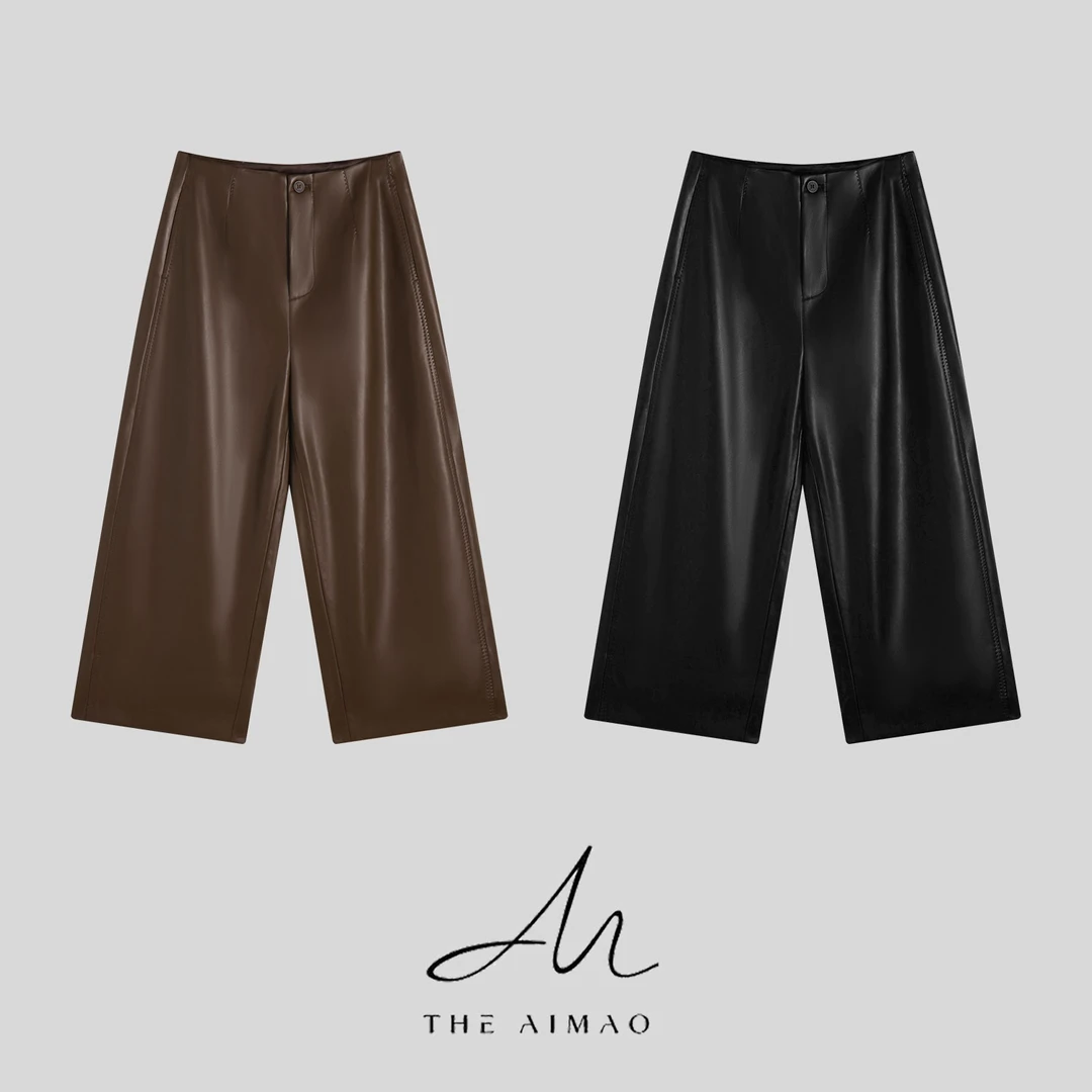 【THE AIMAO】“时髦腿精”环保超柔蛋白皮垂顺九分休闲皮裤XYX82917