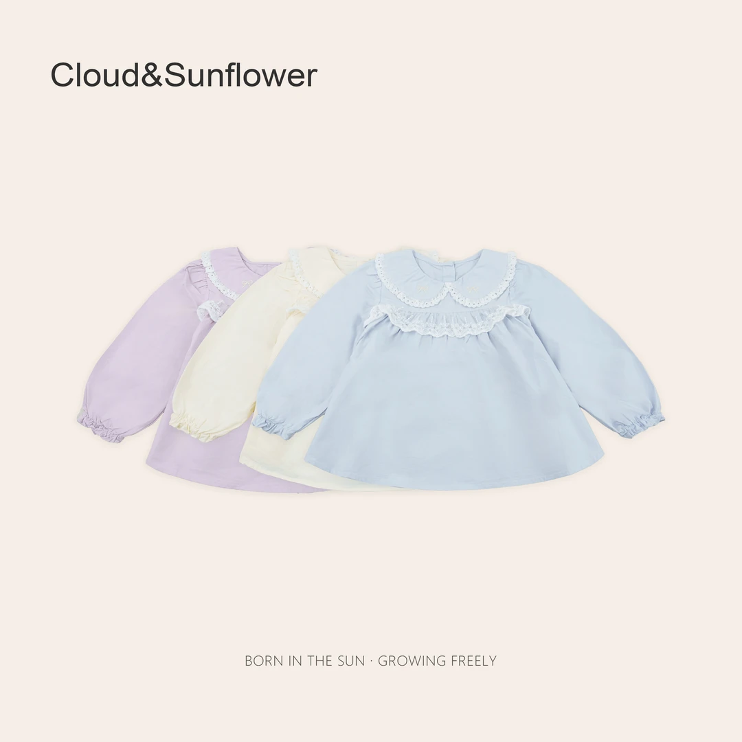 女童春季娃娃领蝴蝶结绵绵蕾丝娃娃衫1113530