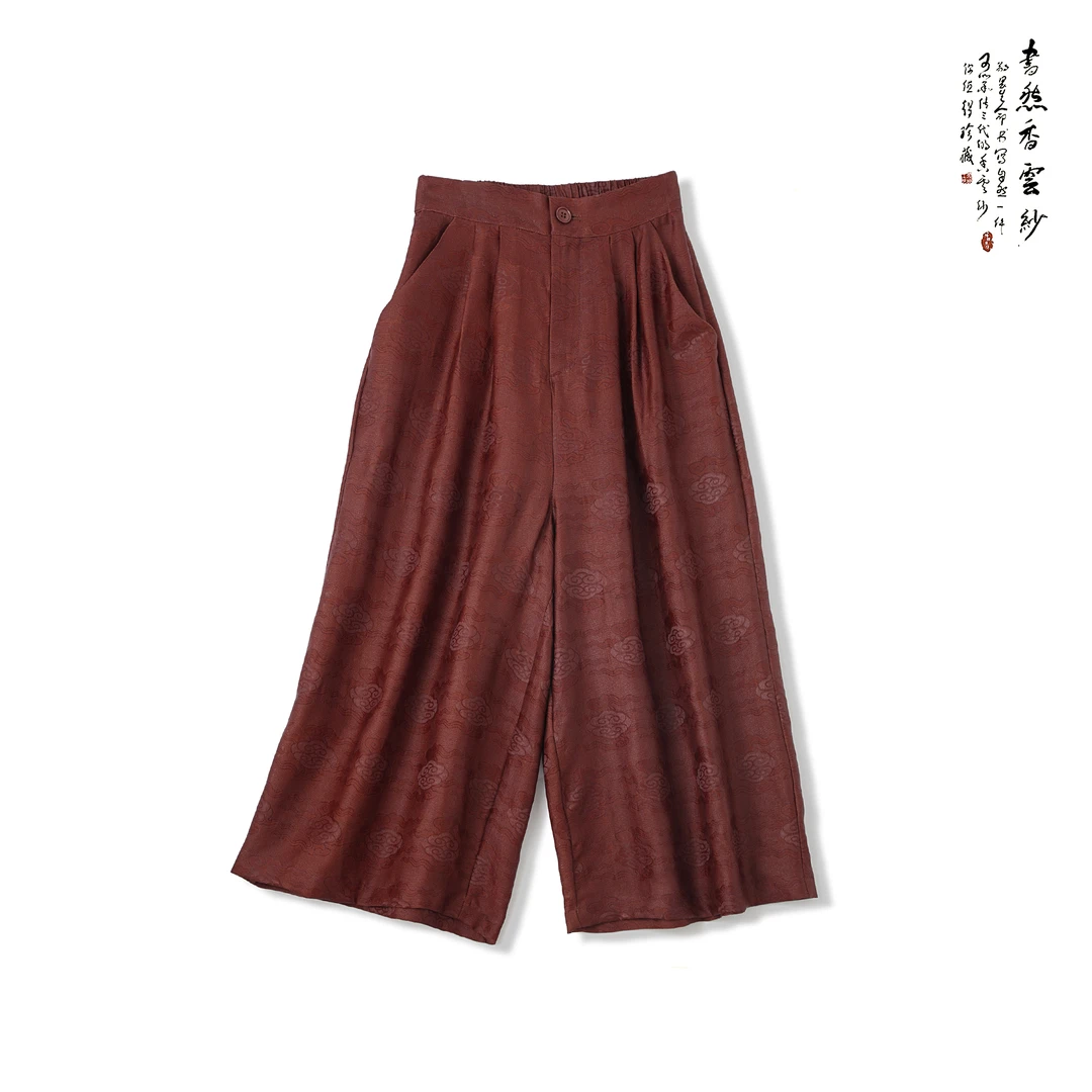 【清风明月】S22384 红云纱祥云八分裤