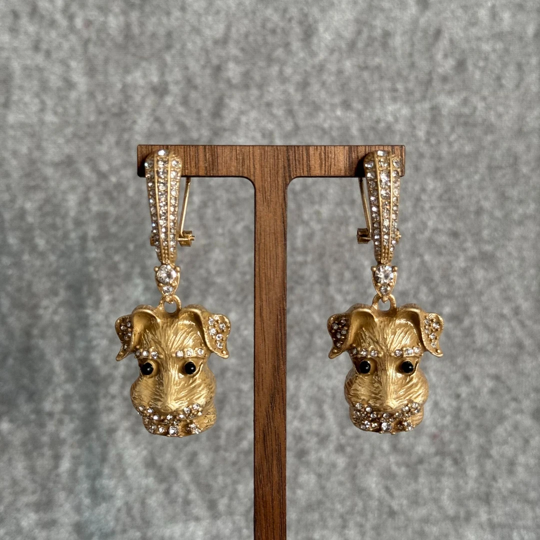 铜合金耳饰 【小狗】925耳钉简约时尚气质百搭金色耳饰集恩