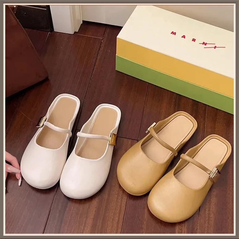 2025新款时尚玛丽珍方扣圆头BGT0拖鞋女外穿舒适懒人休闲平【刚旭】