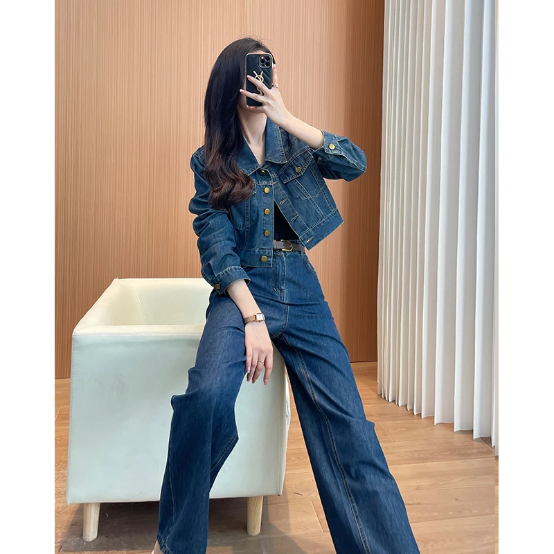 UQS小个子通勤风女装套装2025秋季新款气质高级感复古牛仔两件套