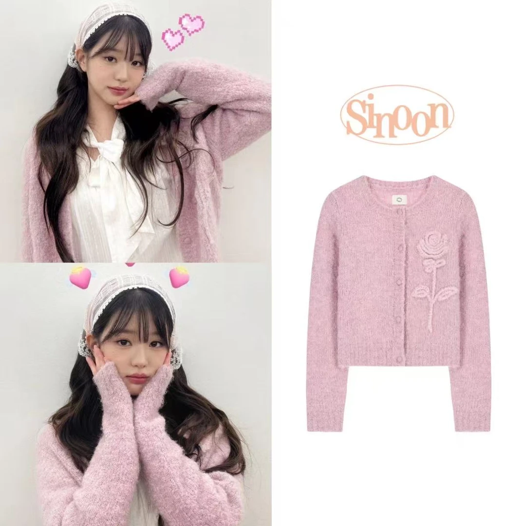 韩国代购.张元英同款 花朵毛衣开衫 L25082215