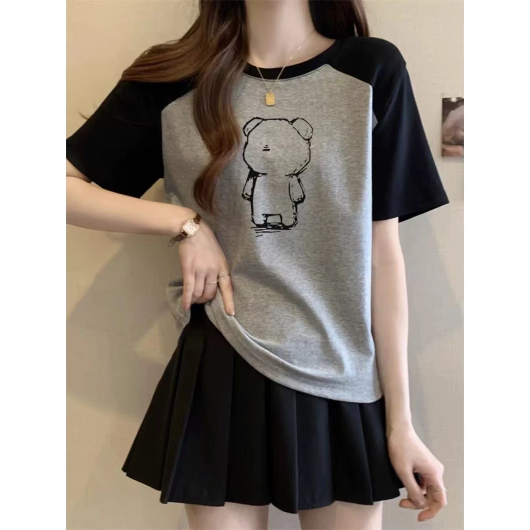 【A141-A150】设计感百搭休闲女士拼接修身短袖T恤短袖ins短款圆领