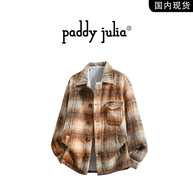 Paddy julia条纹设计男款夹克秋季格子复古潮流百搭休闲宽松外套