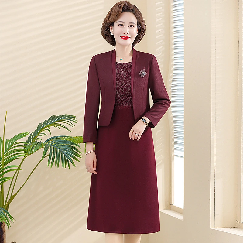 2025妈妈高贵礼服春秋装时尚套装旗袍连衣裙大码婚宴喜婆婆两件套