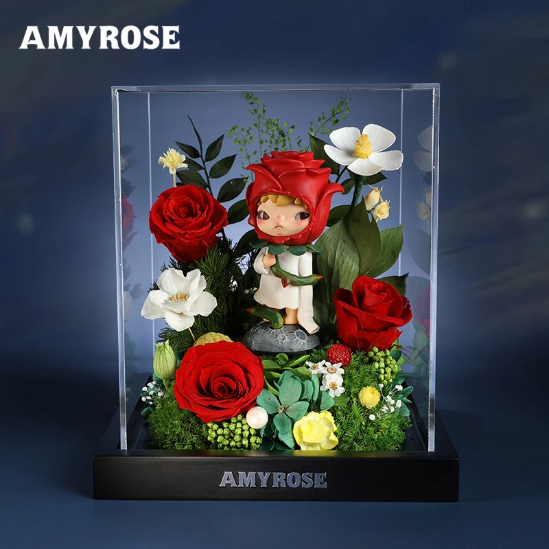 AMYROSE小野玫瑰花摆件永生花束礼盒中秋情人节生日礼物送女友