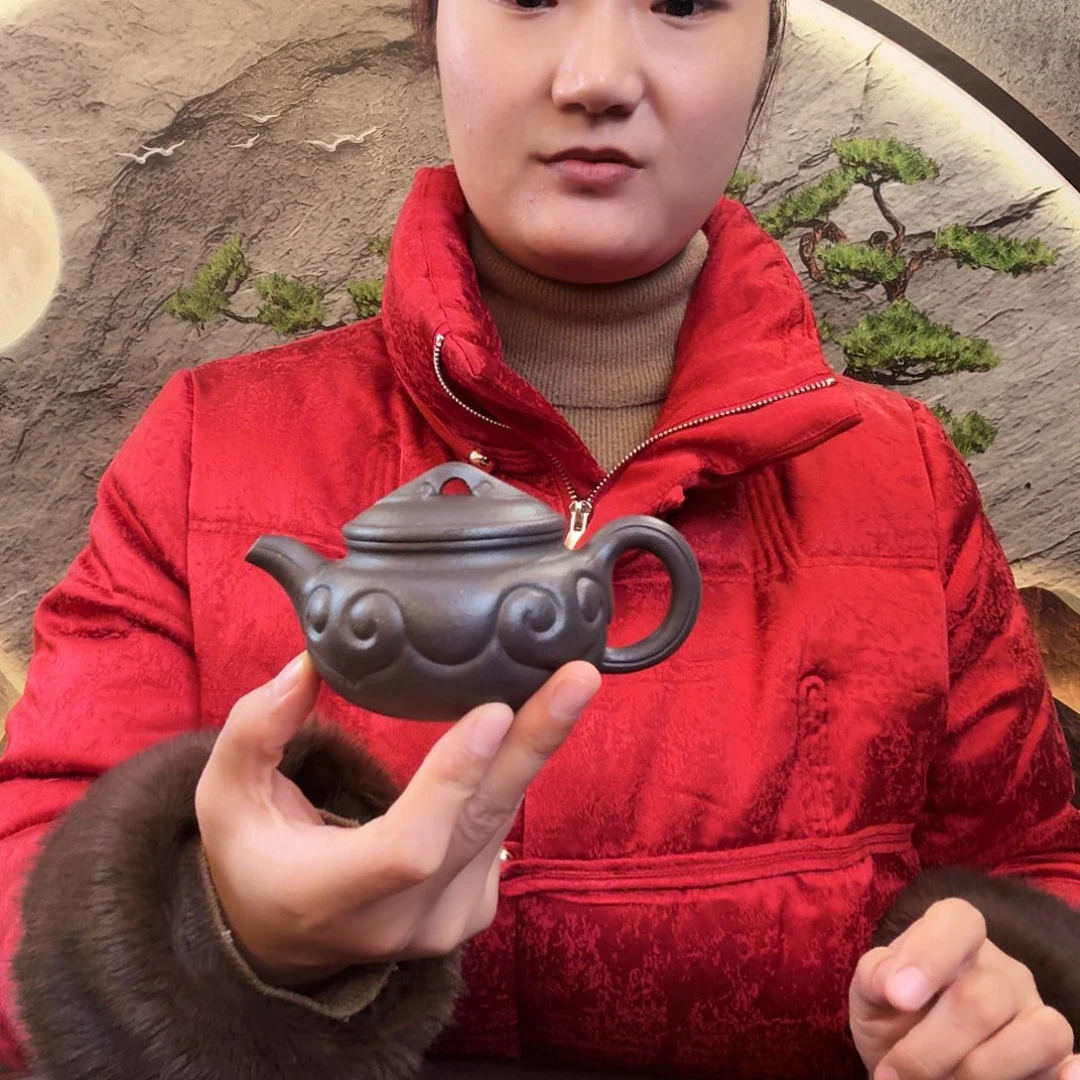 紫砂茶杯孤品福利全手天青仿古如意容量220