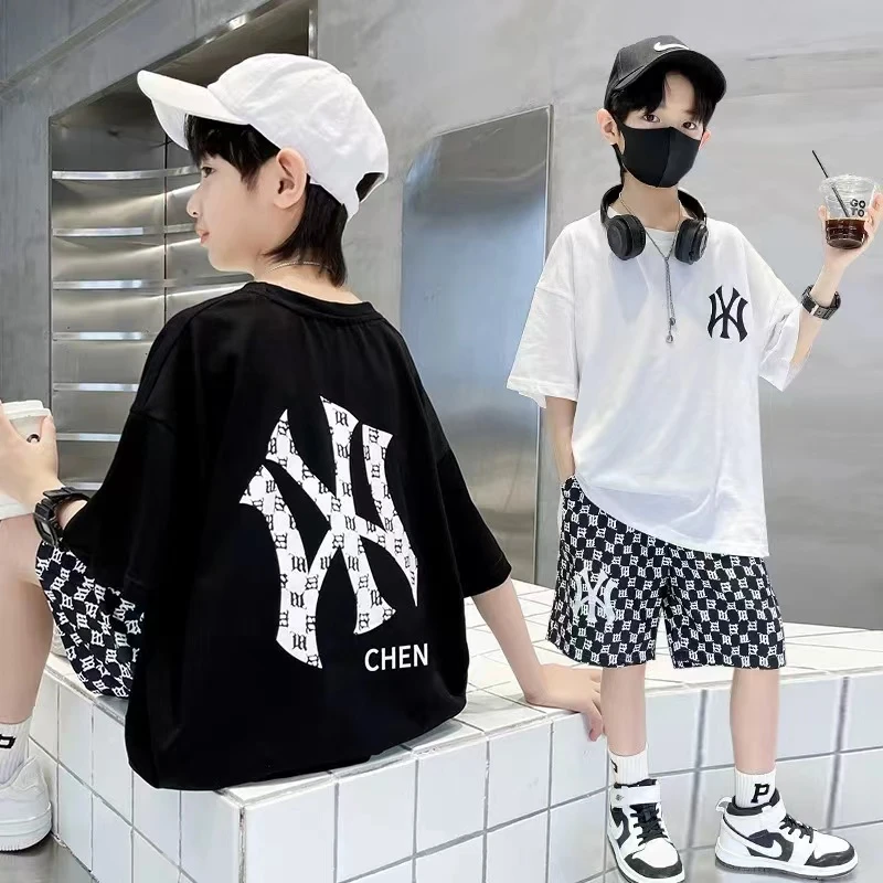 潮酷风~潮牌NY夏季洋气韩版中大童休闲时尚运动风套装宽松00270