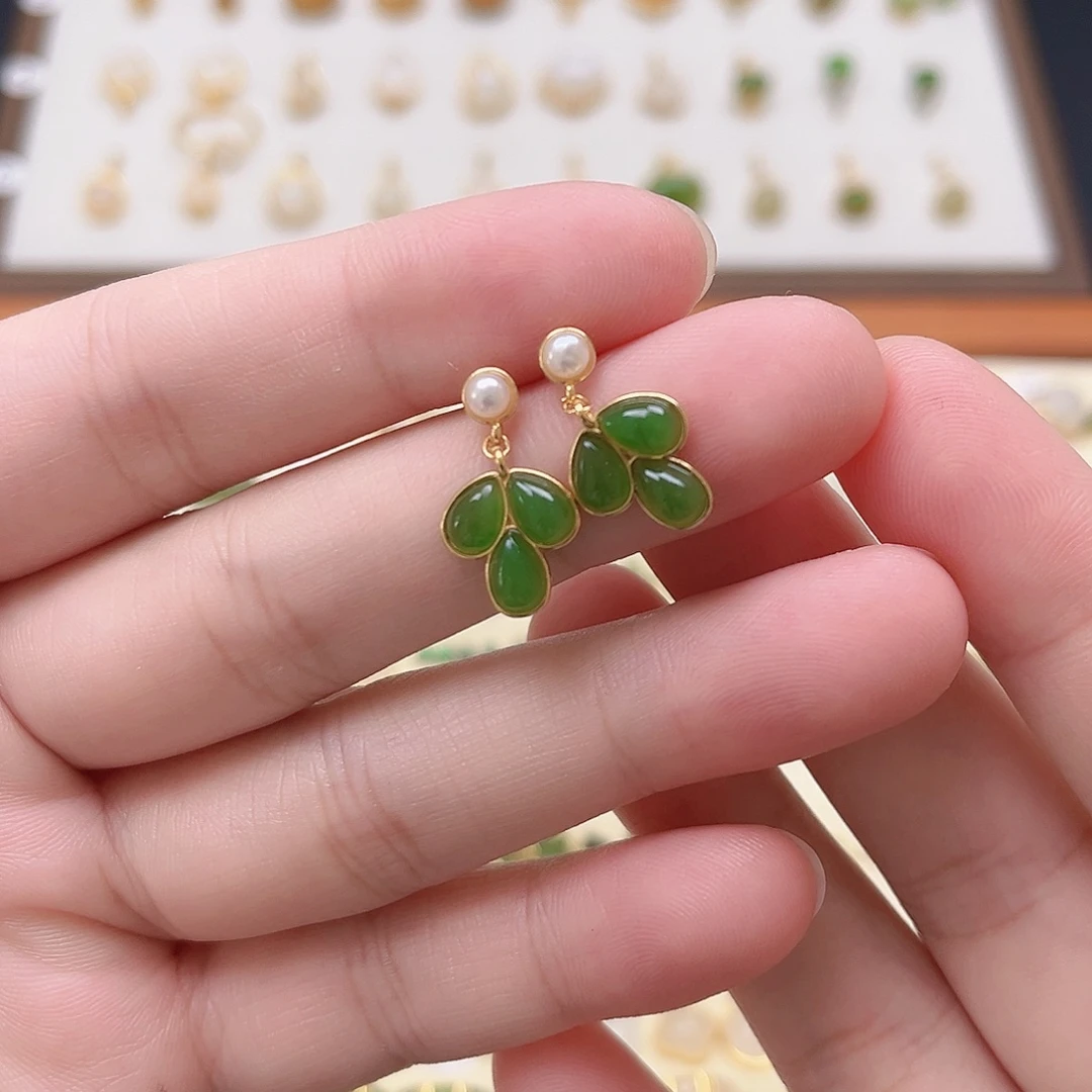 和田玉银S925镶嵌耳饰