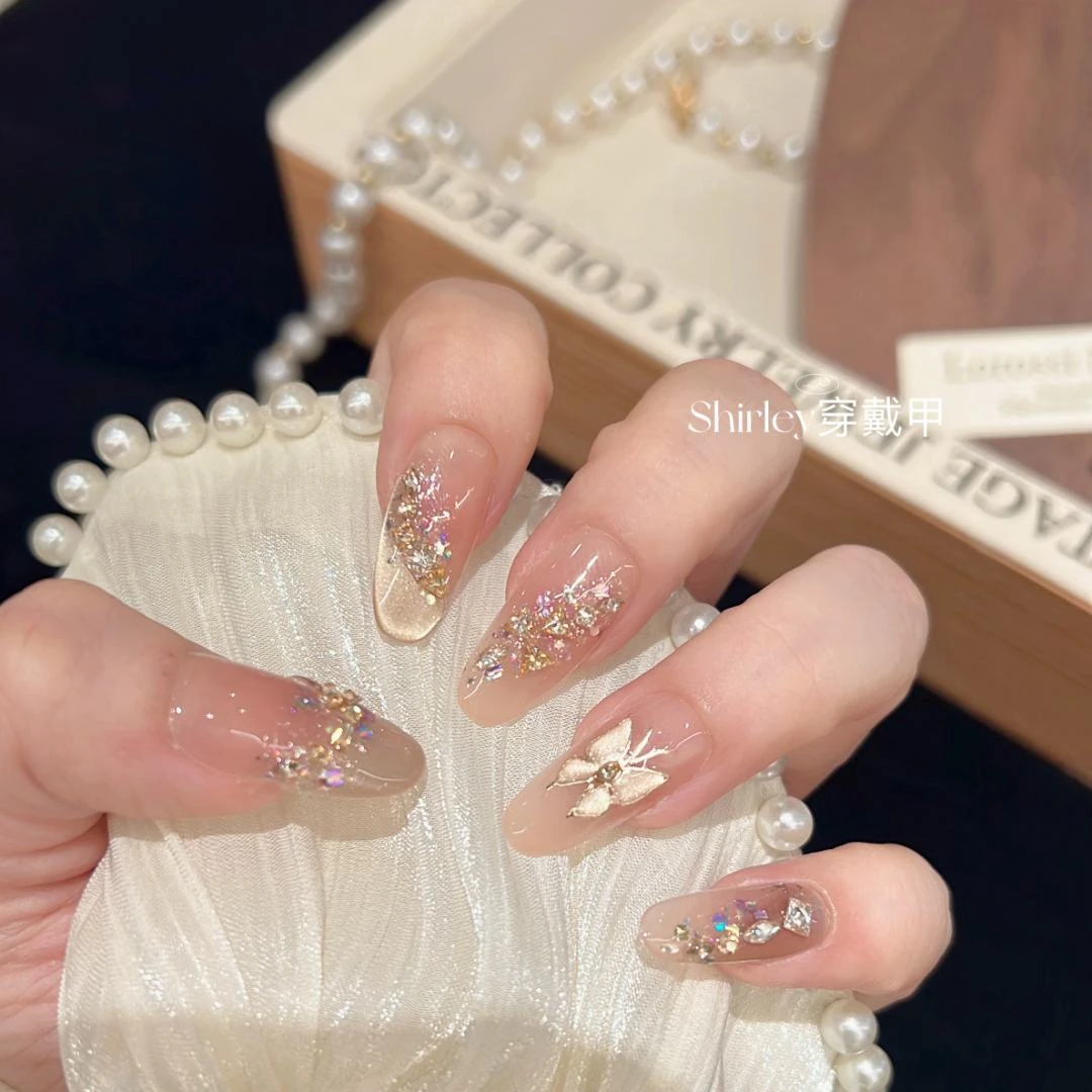 【浅金蝶影】手工穿戴甲10片装可拆卸宠粉爆款气质美甲贴W