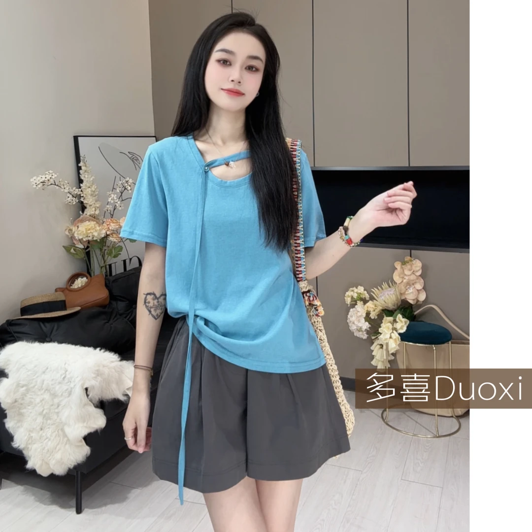 【Duoxi】"一见倾心"F052# 夏季新款洋气时尚休闲百搭设计款上衣