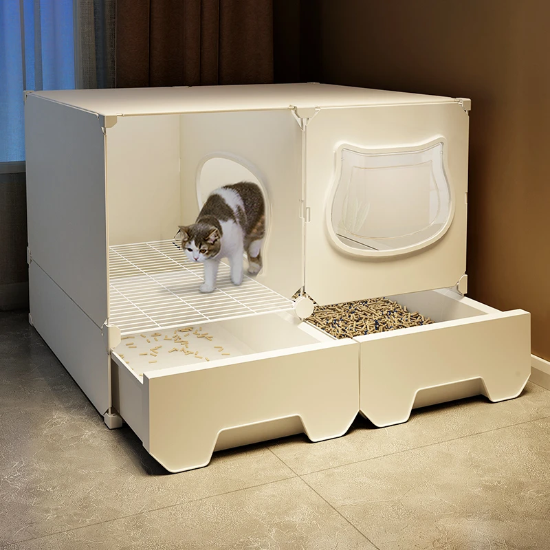 猫砂柜防带砂走廊式猫砂盆超大号防外溅半封闭式猫厕所大猫沙盆子